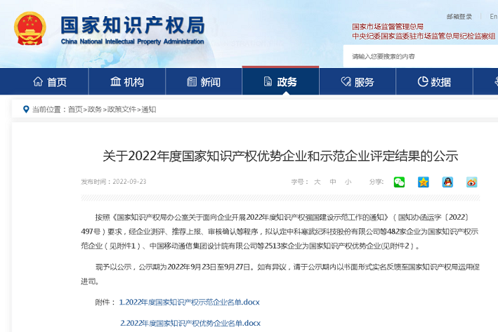 新朝陽入選“2022年度國(guó)家知識(shí)產(chǎn)權(quán)優(yōu)勢(shì)企業(yè)”榜單